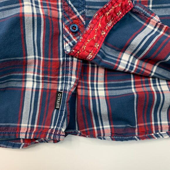 Buffalo David Bitton Shirt Mens L Large Navy Red Plaid Cotton Button Up *READ - Picture 9 of 14